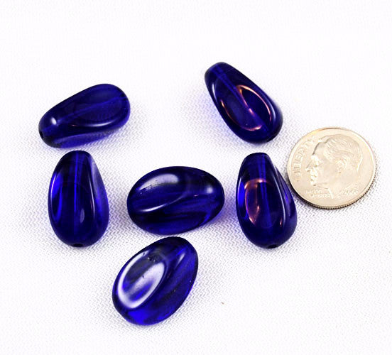 Pinched Cobalt Blue Glass Oval Beads