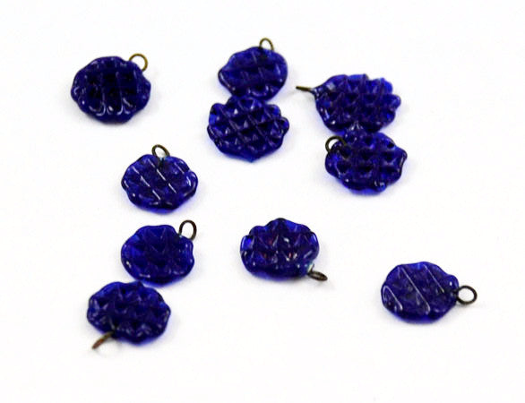 Cobalt Blue Waffle Glass Dangle Beads