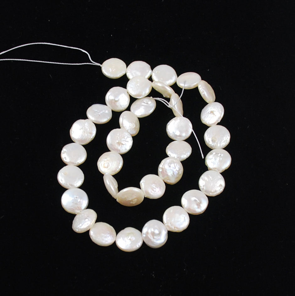 White Freshwater Pearl Coin Beads Strand