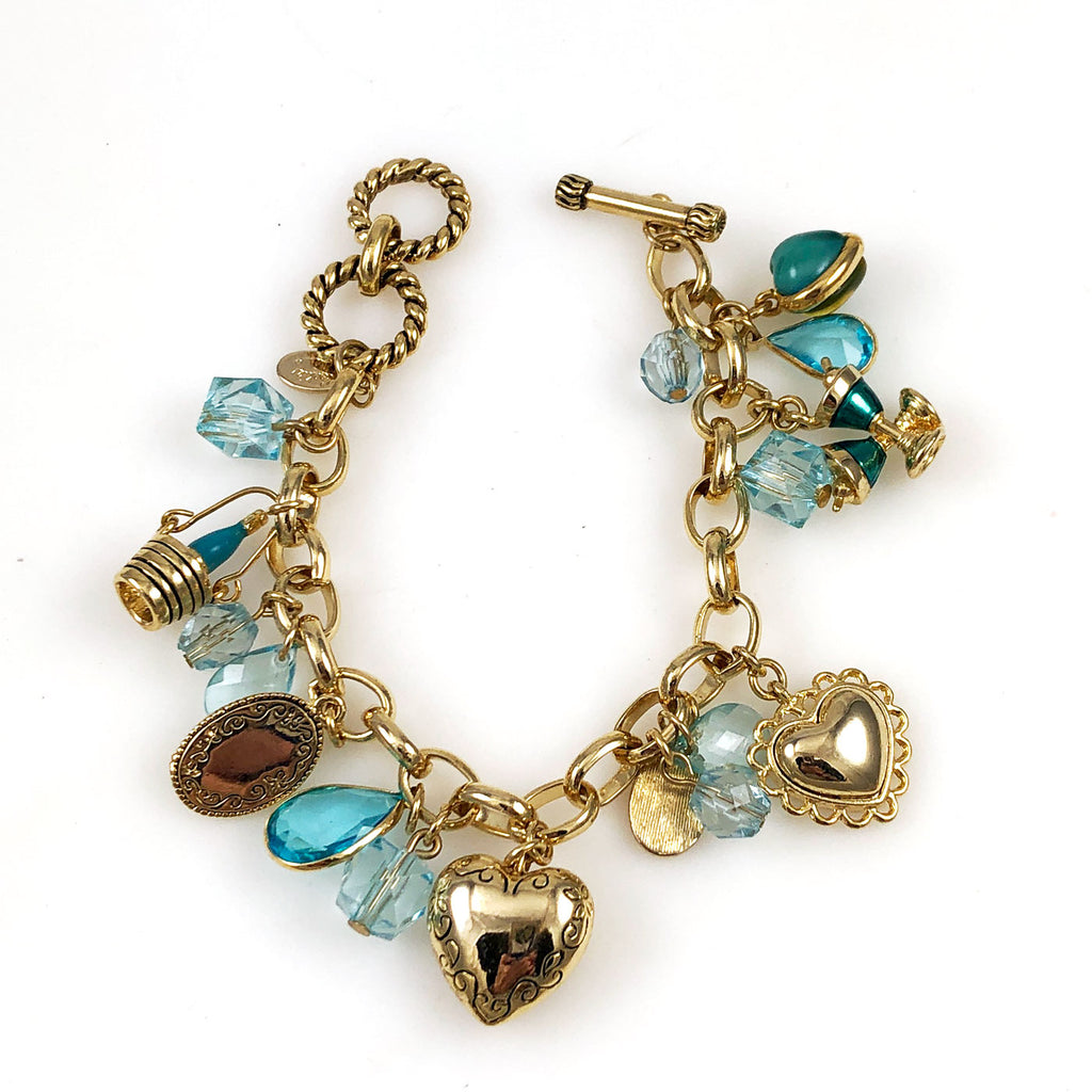 Romantic Gold and Turquoise Charm Bracelet by Cookie Lee