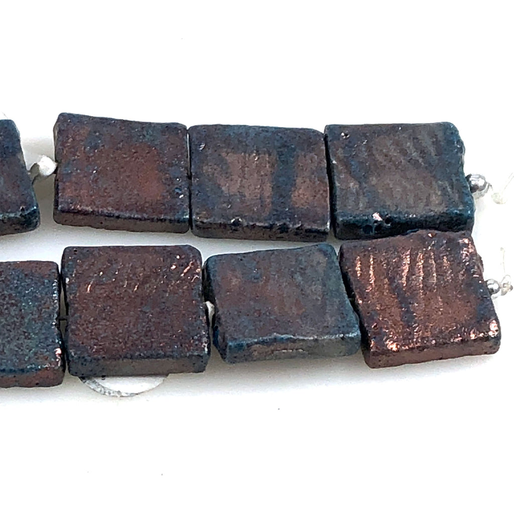 Copper & Blue Raku Square Beads