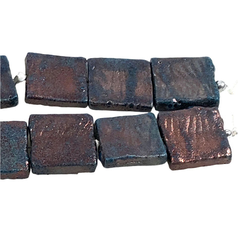 Copper & Blue Raku Square Beads