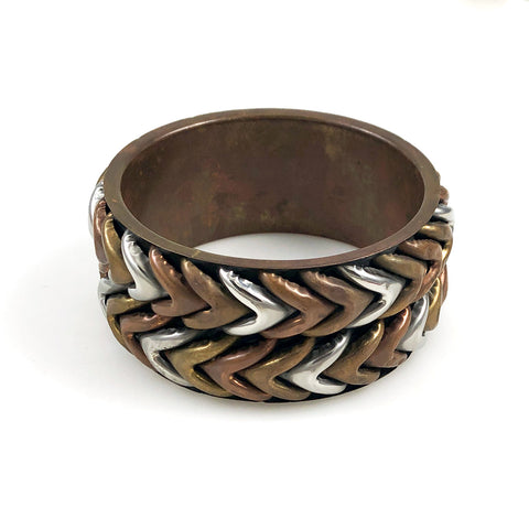 Mixed Metal Chevron Bangle Bracelet