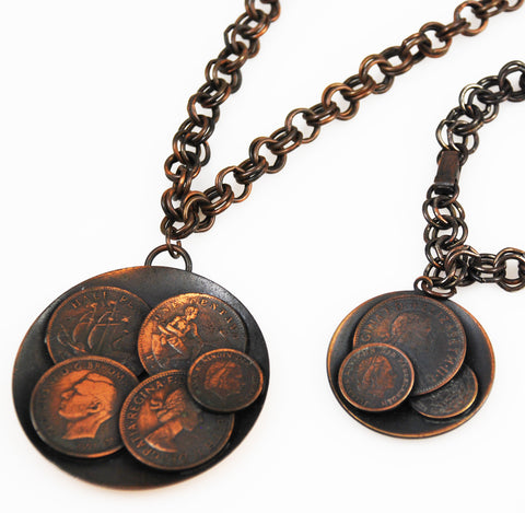 Copper Coin Pendant Necklace & Bracelet Germany