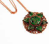 Copper & Green Confetti Glass Necklace Earring Set