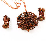 Back of Copper & Green Confetti Glass Necklace Earring Set