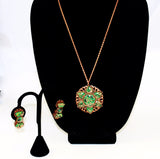 Copper & Green Confetti Glass Necklace Earring Set