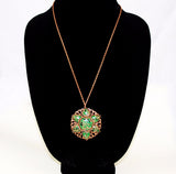 Copper & Green Confetti Glass Necklace Earring Set