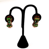 Copper & Green Confetti Glass Necklace Earring Set
