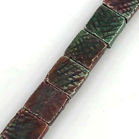 Copper & Green Raku Square Beads
