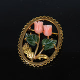 Angel Skin Coral & Jade Gold Brooch