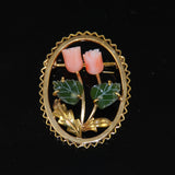 Angel Skin Coral & Jade Gold Brooch