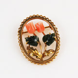 Vintage Angel Skin Coral & Jade Gold Brooch