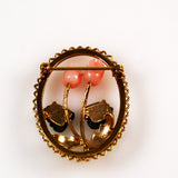 Angel Skin Coral & Jade Gold Brooch Vintage