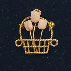 Coral Basket Brooch Vintage