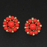 Coral Beaded Cluster Earrings