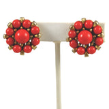 Coral Beaded Cluster Earrings