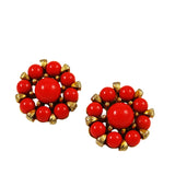 Coral Beaded Cluster Earrings