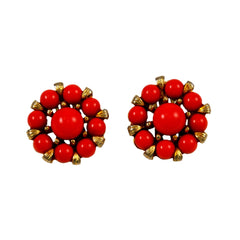 Coral Beaded Cluster Earrings