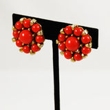 Coral Beaded Cluster Earrings