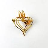 Gold Coral Heart Brooch Vintage