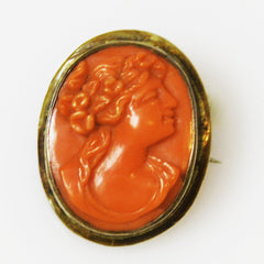 Victorian Coral Cameo Brooch Italian