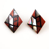 Red coral mosaic earrings
