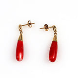 Red Coral Drop 14K Gold Earrings