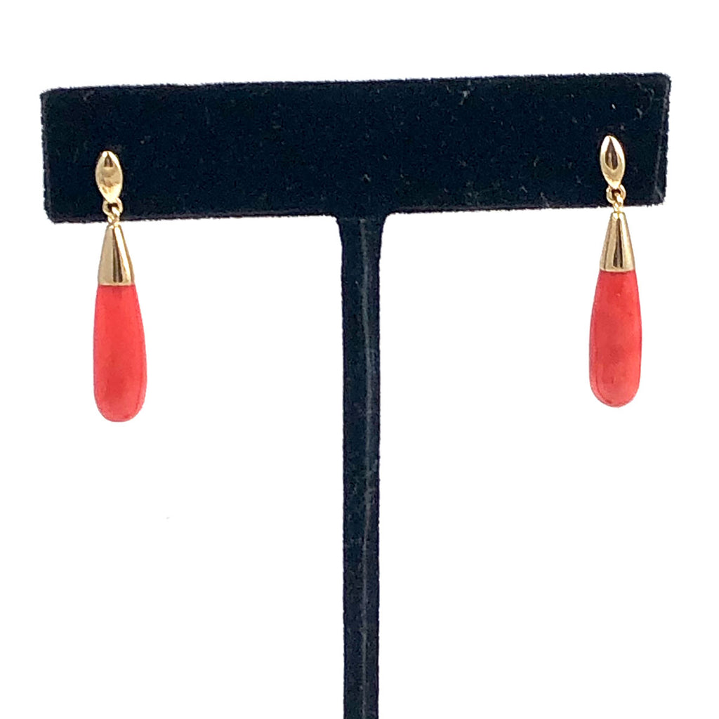 Georgian Red Coral Drop & 14K Gold Earrings
