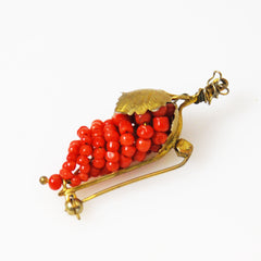 Coral Grape Brooch Italian Vintage