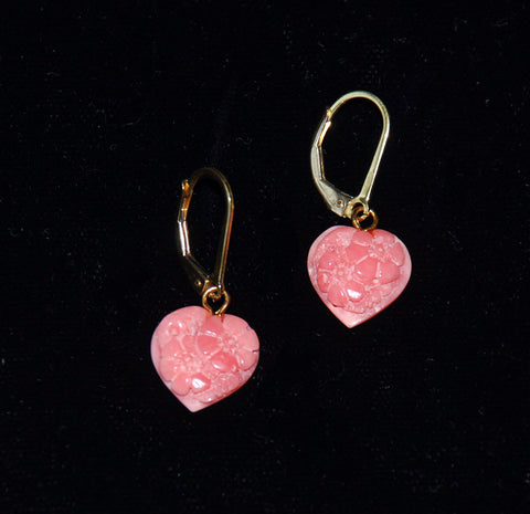 Pink Coral Heart Earrings 14Kt Gold Filled Vintage