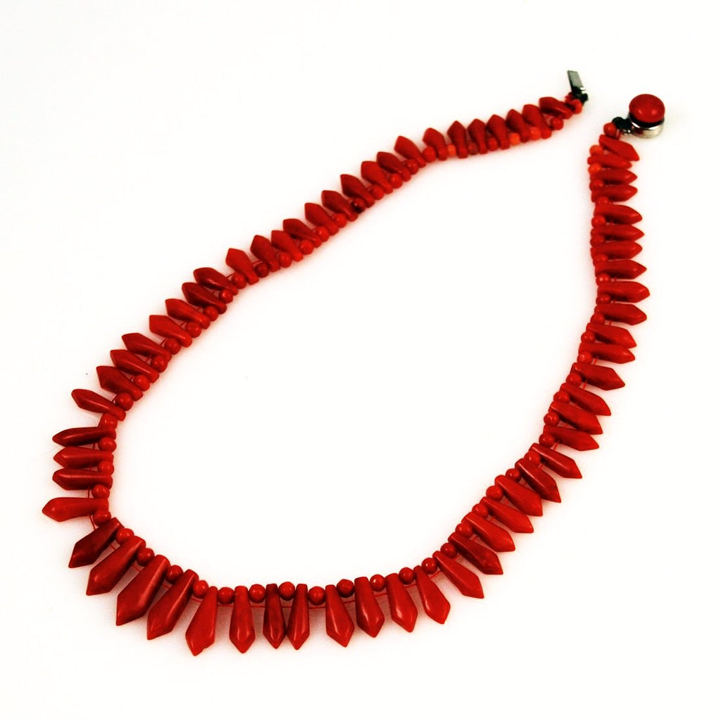 Italian Red Coral Victorian Necklace Picket and Berries