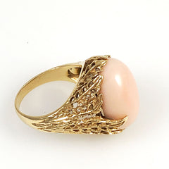 Angel Skin Coral & 14K Gold Ring Size 6.5