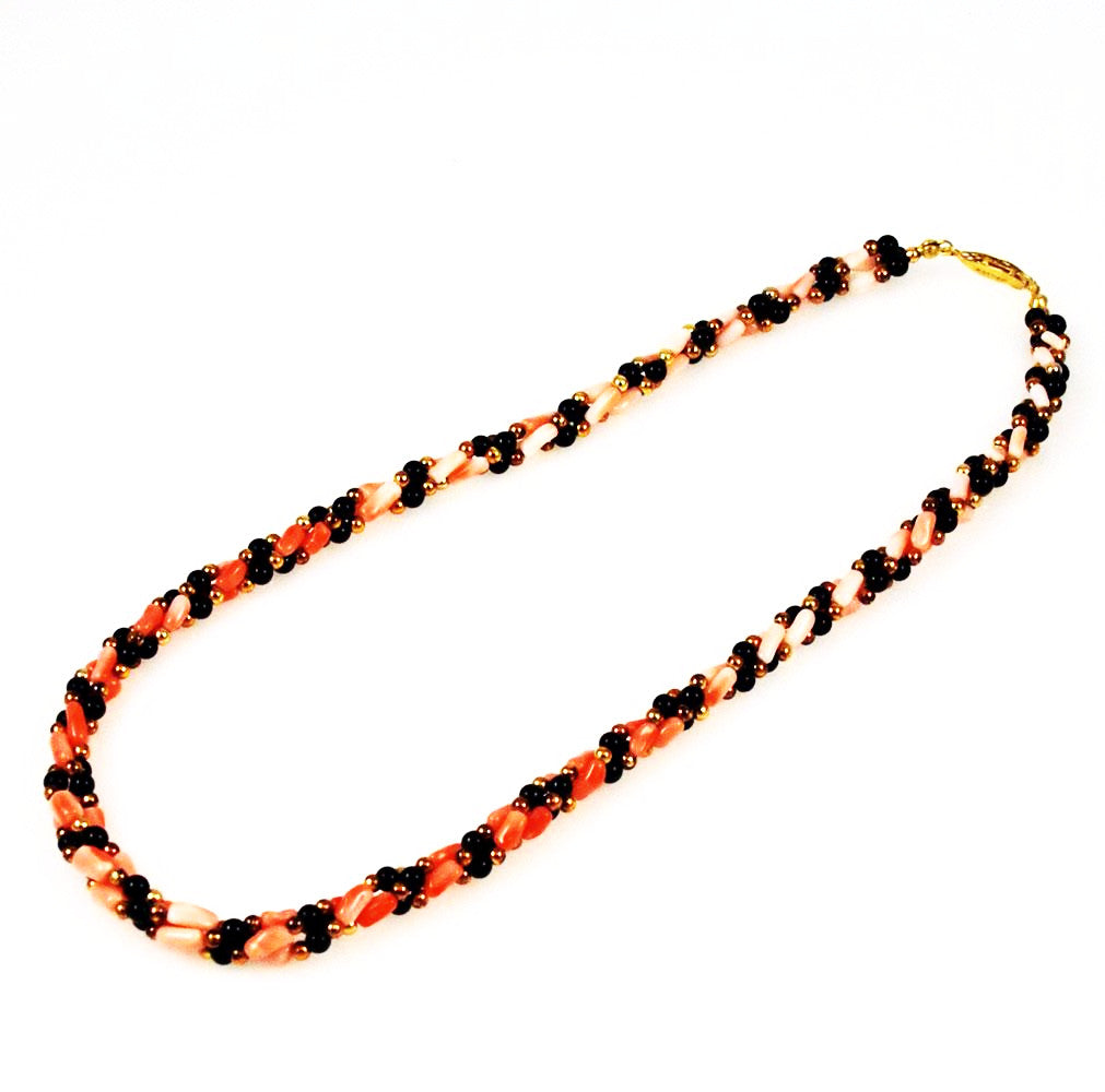 Pink Coral and Black Onyx Twist Necklace