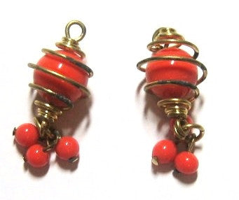 Caged Coral Glass Dangle Pendant Beads