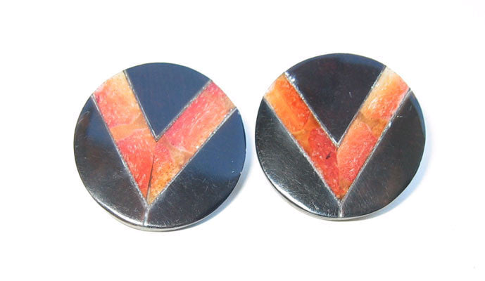 Apple Coral & Black Horn Pierced Earrings