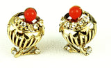 Coro Coral Rhinestone Earrings