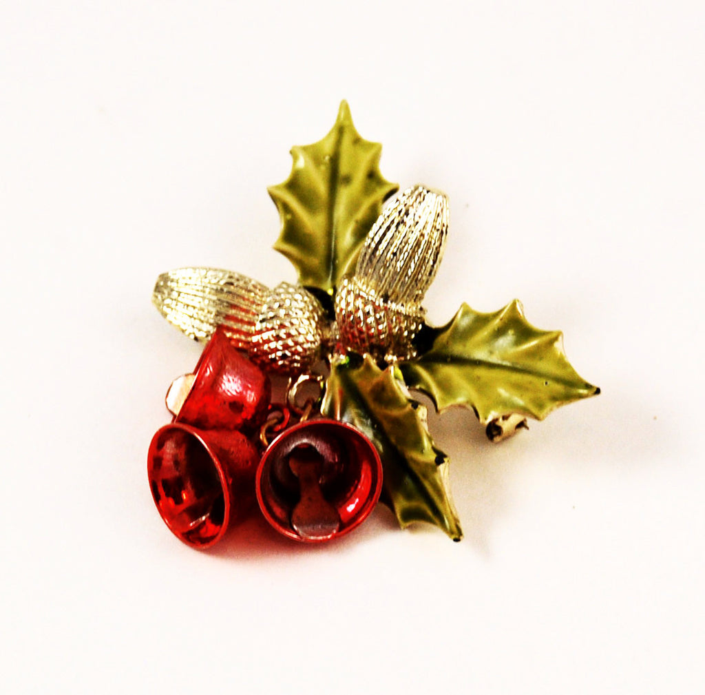 Coro Holly Bells Brooch Vintage Floral Holiday
