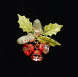 Coro Holly Bells Brooch Vintage Floral Holiday