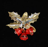 Back of Coro Holly Bells Brooch Vintage Floral Holiday