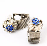 Silver & Light Blue Rhinestone Cuff Links 1970's