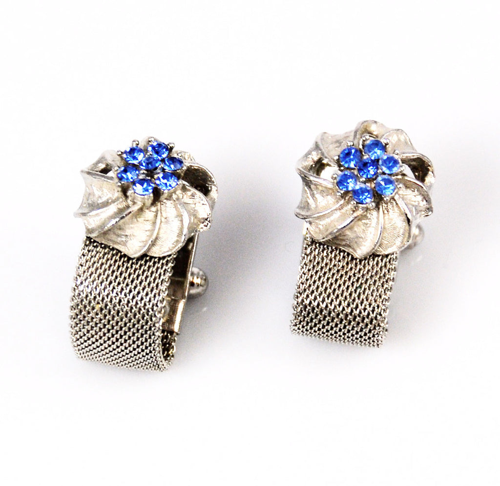 Silver & Light Blue Rhinestone Cuff Links 1970's