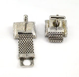 Silver Tone & Sapphire Rhinestone Fold Over Cuff Links 1970's