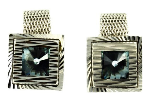 Light Blue Rhinestone Fold Over Cuff Links 1970's