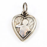 Sterling Cupid Heart Charm Engraved 1940's