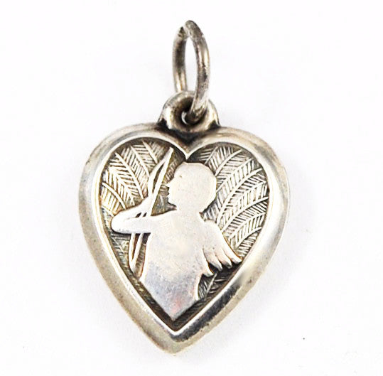 Sterling Cupid Heart Charm Engraved 1940's