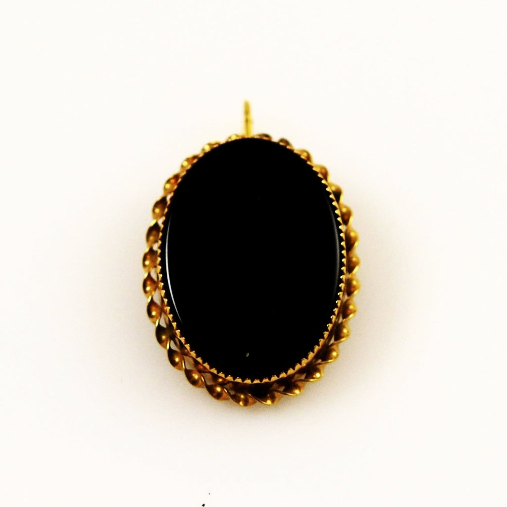 Victorian Revival Jet and Gold Mourning Pin