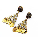 Spanish Damascene Gold Filled Earrings Vintage