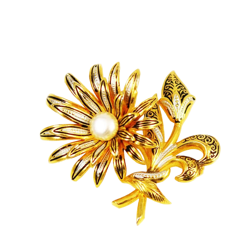Gold Damascene Floral Brooch Spain