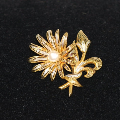 Gold Damascene Floral Brooch Spain